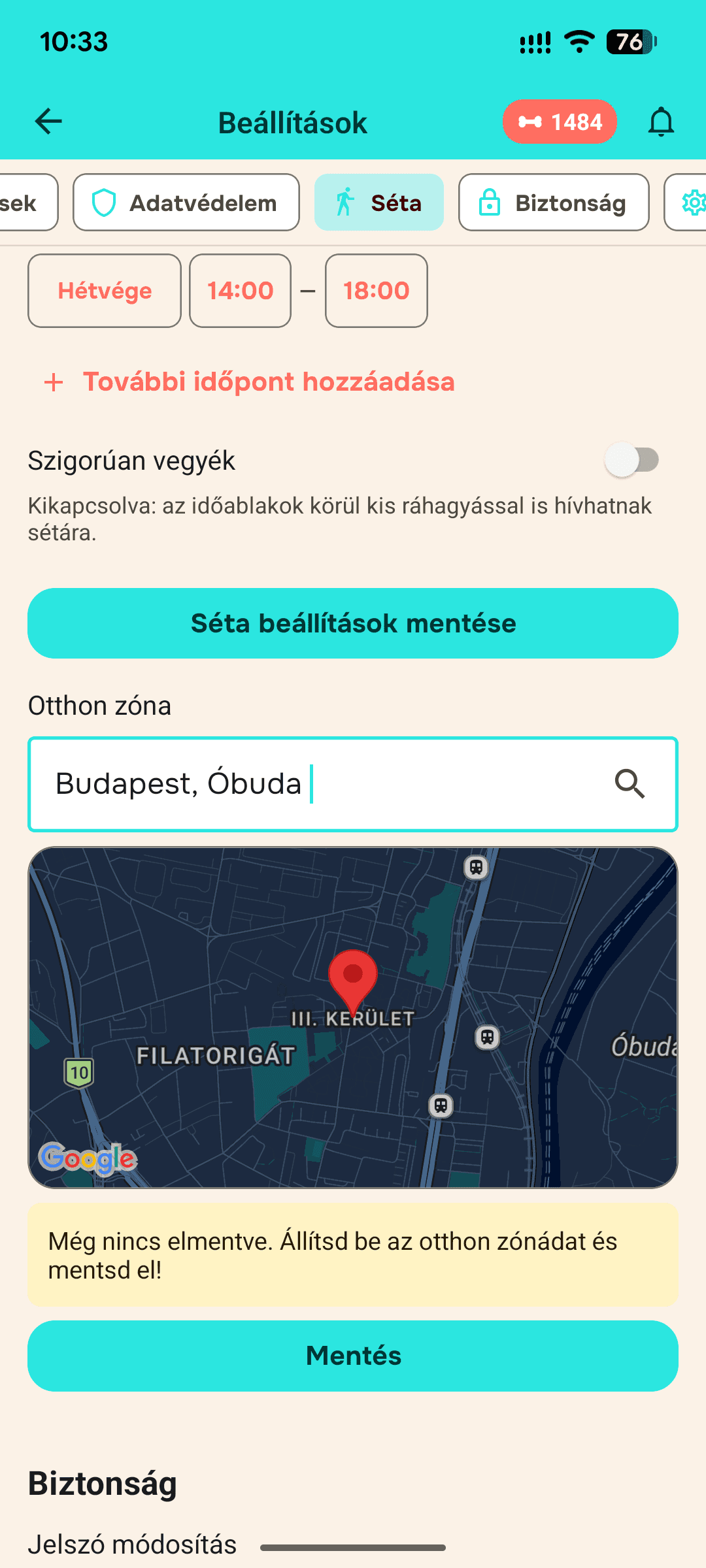 Otthoni zóna beállítása Otthoni zóna beállítása képernyő